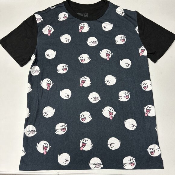 Mario Ghost Boo All Over Print Black T Shirt Adult Size M Halloween - Picture 1 of 8
